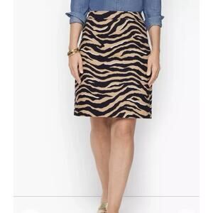 Talbots Straight Skirt Knee Length Tan Black Animal Print Zebra Tiger Size 14